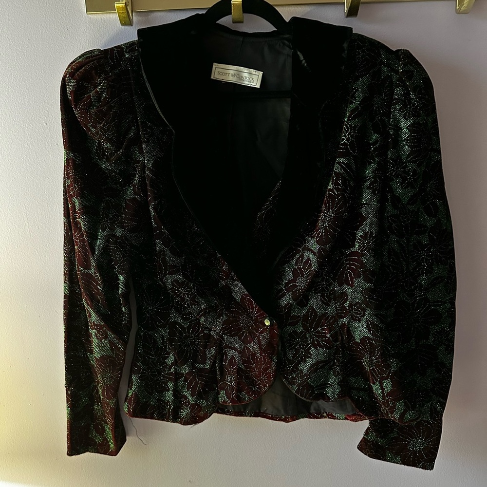 Vintage Scott McClintock Green Sparkle Jacket w/Velvet Collar Size M